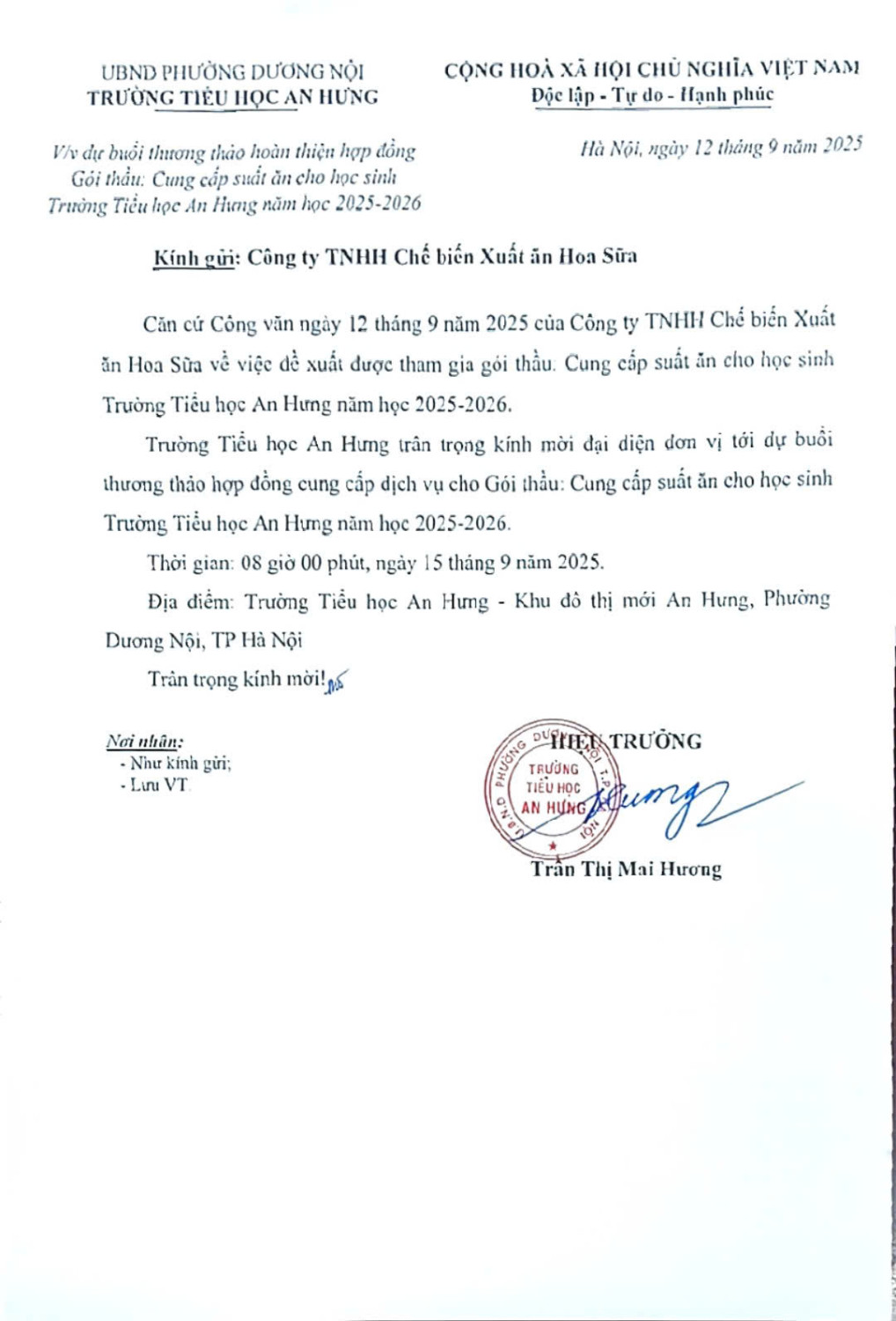 thông báo mời thâu